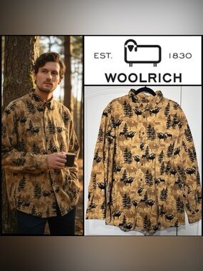 Woolrich Vintage 100% Cotton Dark Wheat Whitetail Deer Forest Outdoors Shirt